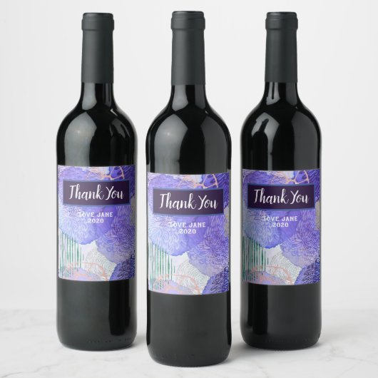 Moderne abstrakte Kunst blau und lila Weinetikett (Flaschen)