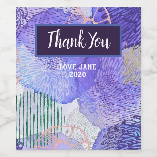 Moderne abstrakte Kunst blau und lila Weinetikett (Einzelnes Label)