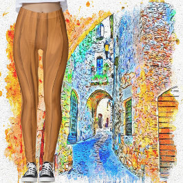 Moderne Abstrakte Kunst Braun Holz Designer Leggings