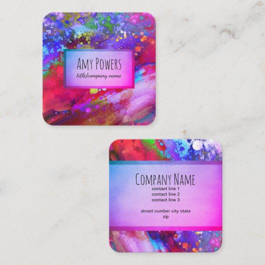 moderne abstrakte Kunst bunt hell doppelseitig Quadratische Visitenkarte (Vorne/Hinten)
