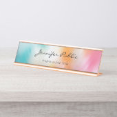 Moderne Abstrakte Kunst Handschrift Rose Gold Schreibtischnamensplakette (Vorderseite )