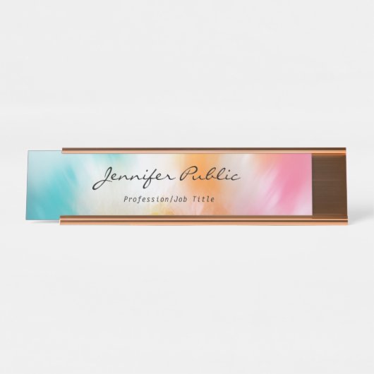 Moderne Abstrakte Kunst Handschrift Rose Gold Schreibtischnamensplakette (Vorderseite )