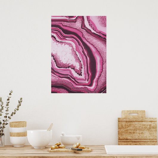 Moderne Abstrakte Kunst Pink Agate Geode Gemstone Poster (Küche)