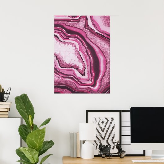 Moderne Abstrakte Kunst Pink Agate Geode Gemstone Poster (Heimbüro)