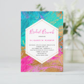 Moderne abstrakte Kunst Rosa aquamarines Gold Brau Einladung (Stehend Vorderseite)