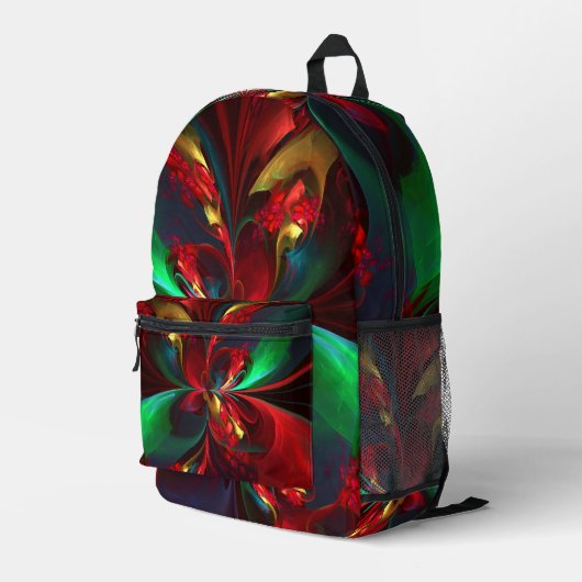 Moderne Abstrakte Kunst Rotes Grün Muster #11 Bedruckter Rucksack (Rückseitige Ecke Rechts)