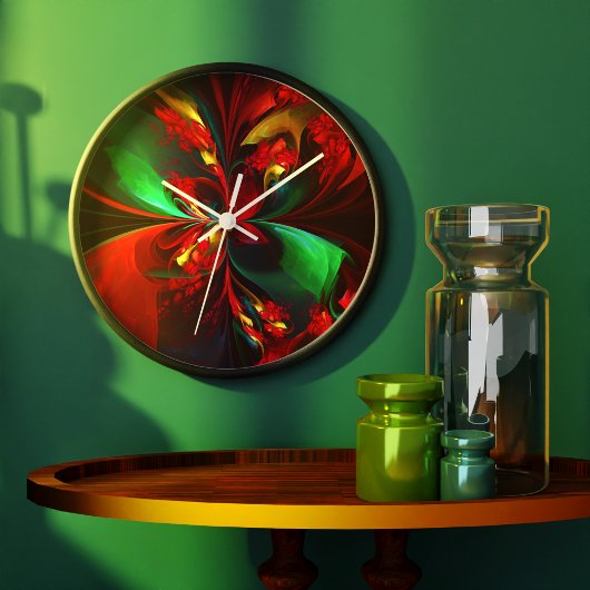 Moderne Abstrakte Kunst Rotes Grün Muster #11 Große Wanduhr