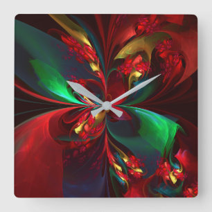 Moderne Abstrakte Kunst Rotes Grün Muster #11 Quadratische Wanduhr