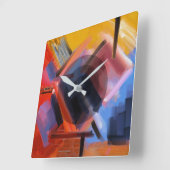 Moderne Abstrakte Kunst Rotes Orange Schwarzes Ros Quadratische Wanduhr (Winkel)