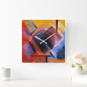 Moderne Abstrakte Kunst Rotes Orange Schwarzes Ros Quadratische Wanduhr (Zuhause)