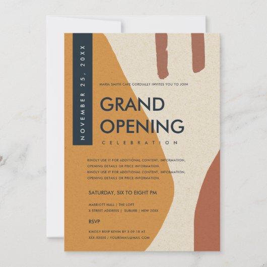 MODERNE ABSTRAKTE KUNST RUST ORANGE GRAND ÖFFNUNG EINLADUNG (Vorderseite)