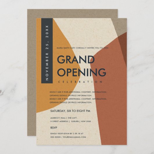 MODERNE ABSTRAKTE KUNST RUST ORANGE GRAND ÖFFNUNG EINLADUNG (Vorne/Hinten)