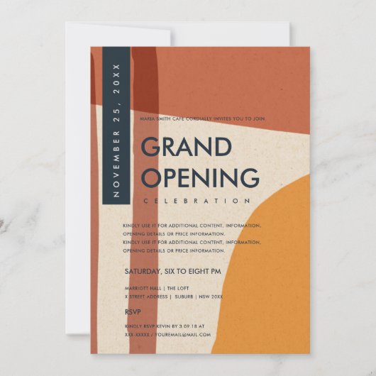 MODERNE ABSTRAKTE KUNST RUST ORANGE GRAND ÖFFNUNG EINLADUNG (Vorderseite)