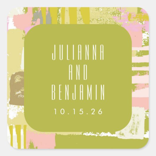 Moderne Abstrakte Kunst verleiht grünes Rosa Hochz Quadratischer Aufkleber (Vorderseite)