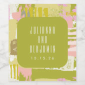 Moderne Abstrakte Kunst verleiht grünes Rosa Hochz Weinetikett (Einzelnes Label)