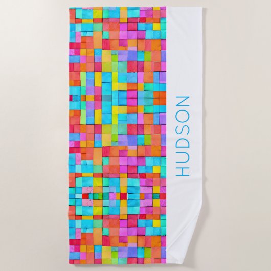 Moderne Abstrakte Kunstfarben NAME Teens Fun Strandtuch (Vorderseite)