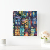 Moderne Abstrakte Kunsthäuser Wasserfarben Quadratische Wanduhr (Zuhause)