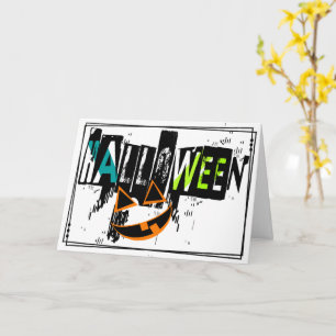 Moderne abstrakte Kürbis-Lächeln-Halloween-Karte Karte