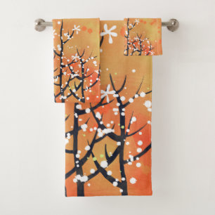 Moderne Abstrakte Landschaft Burnt Orange Badhandtuch Set
