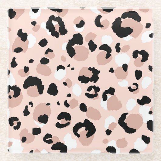 Moderne Abstrakte Leopardendrucke Glasuntersetzer (Vorderseite)