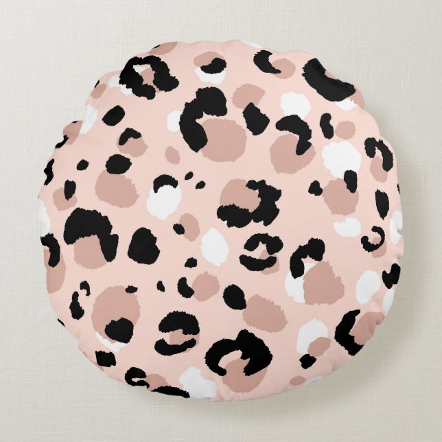 Moderne Abstrakte Leopardendrucke Rundes Kissen (Vorderseite)