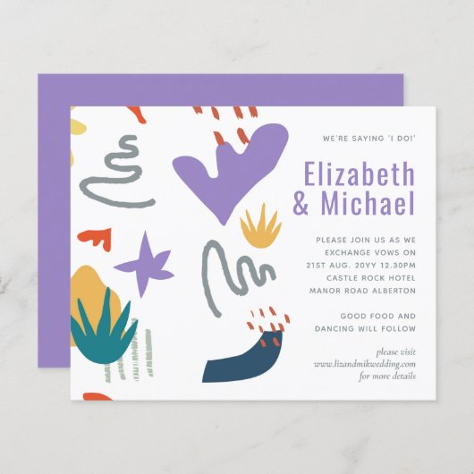 Moderne Abstrakte Lila Orangenhochzeit (Vorne/Hinten)