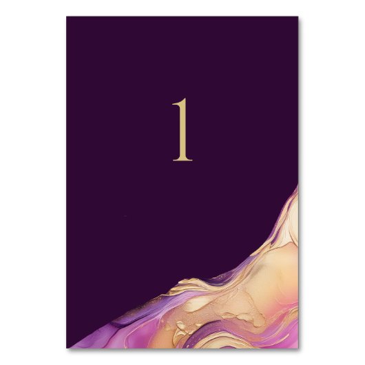 Moderne Abstrakte Lila und goldene Hochzeit Tischnummer (Vorderseite)