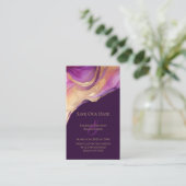 Moderne Abstrakte Lila und goldene Hochzeit Visitenkarte (Stehend Vorderseite)