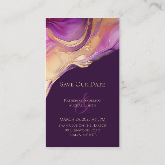 Moderne Abstrakte Lila und goldene Hochzeit Visitenkarte (Vorderseite)