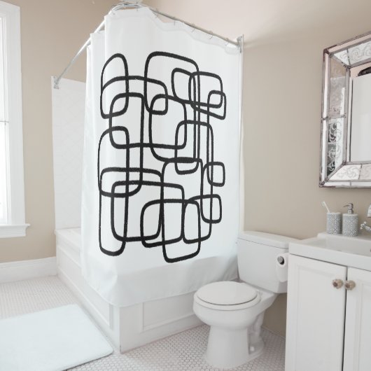 Moderne Abstrakte Linie Schwarz/Weiß Duschvorhang (Beispiel)