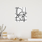 Moderne Abstrakte Linie Schwarz/Weiß Poster (Küche)