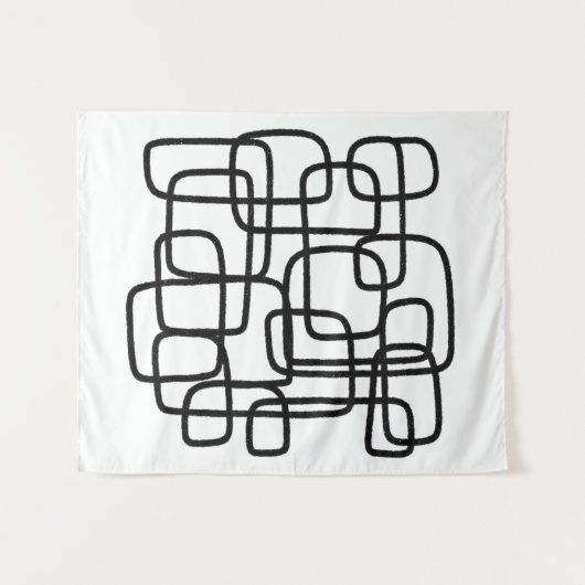 Moderne Abstrakte Linie Schwarz/Weiß Wandteppich (Vorderseite (Horizontal))