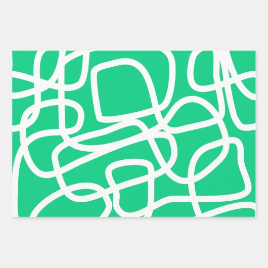 Moderne Abstrakte Linien grün weiß Niedlich Whimsi Geschenkpapier Set (Vorderseite 3)