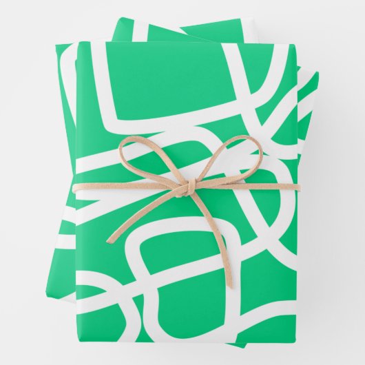 Moderne Abstrakte Linien grün weiß Niedlich Whimsi Geschenkpapier Set (Beispiel)