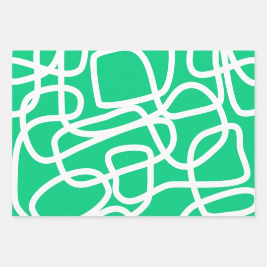 Moderne Abstrakte Linien grün weiß Niedlich Whimsi Geschenkpapier Set (Vorderseite)