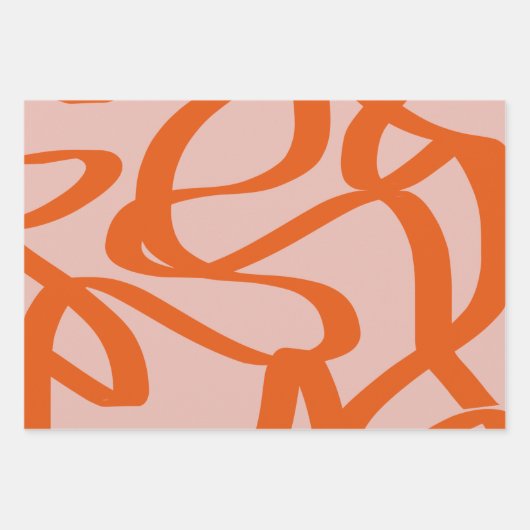 Moderne Abstrakte Linien pfirsich und brennen Oran Geschenkpapier Set (Vorderseite 3)