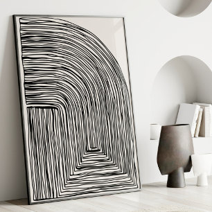 Moderne abstrakte Linien Schwarz-Weiß-Wandkunst Poster