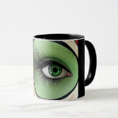 Moderne abstrakte Linienkunst Schwarze Tasse | Min (VorderseiteRechts)