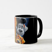 Moderne abstrakte Linienkunst Schwarze Tasse | Min (VorderseiteRechts)
