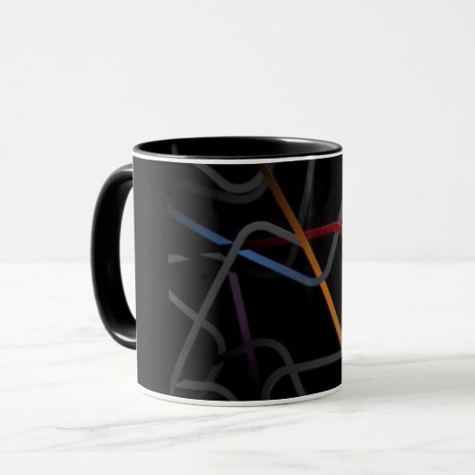 Moderne abstrakte Linienkunst Schwarze Tasse | Min (Vorderseite Links)