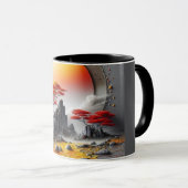 Moderne abstrakte Linienkunst Schwarze Tasse | Min (VorderseiteRechts)