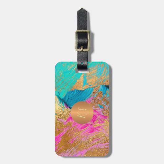 Moderne abstrakte Malerei aus Kupfergold-Monogramm Gepäckanhänger (Vorderseite vertikal)