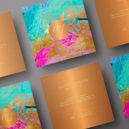 Moderne abstrakte Malerei aus Kupfergold-Monogramm Quadratische Visitenkarte