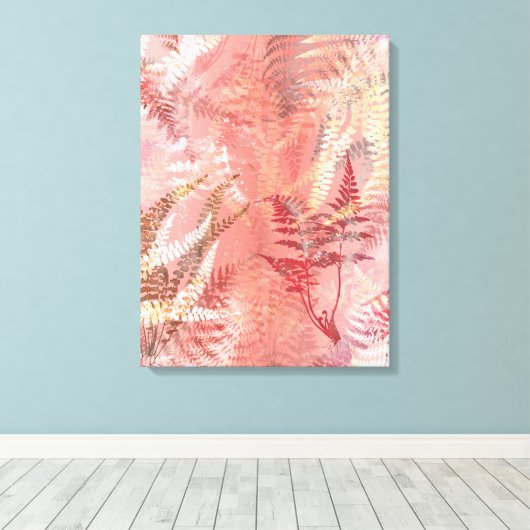 Moderne Abstrakte Malerei Coral Pink Fern Blätter Leinwanddruck (Insitu (Holzboden))