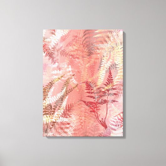 Moderne Abstrakte Malerei Coral Pink Fern Blätter Leinwanddruck (Vorderseite)