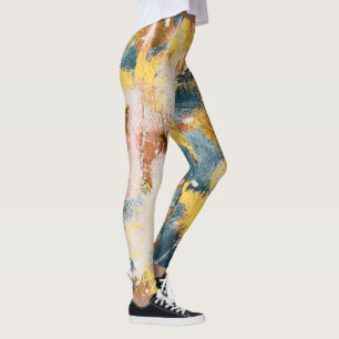 Moderne Abstrakte Malerei Gelb Aquamarin Leggings