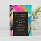 Moderne abstrakte Malerei Goldschrift Dunkle Hochz Einladung (Stehend Vorderseite)