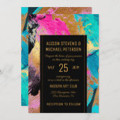 Moderne abstrakte Malerei Goldschrift Dunkle Hochz Einladung (Vorne/Hinten)