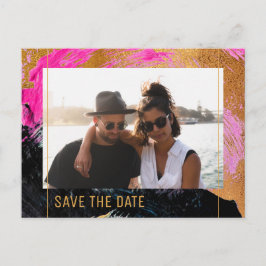 Moderne abstrakte Malerei Goldskript Foto Hochzeit Ankündigungspostkarte