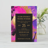 Moderne abstrakte Malerei Goldskript rosa Hochzeit Einladung (Stehend Vorderseite)